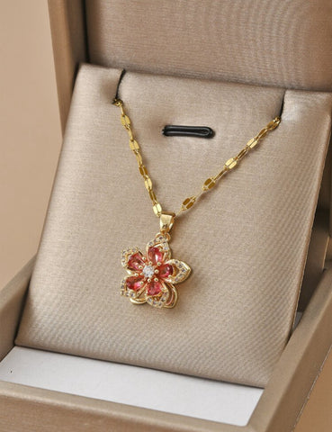 Light Red Rotating Flower Necklace