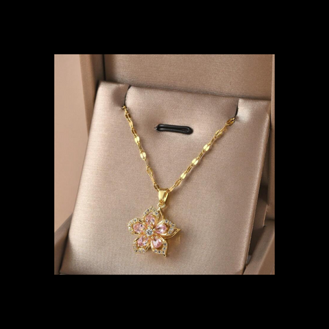 Light pink rotating flower necklace 