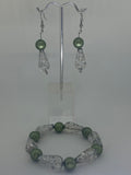 Fancy sliver bead with solid green earrings and bracelet