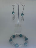 Fancy sliver bead with solid blue/green beads Earrings and bracelet 