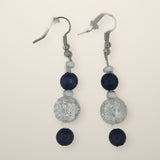 Black and Clear Earrings with black beads and clear crackle beads on silver hooks