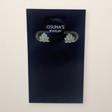 Lotus Stud Earrings with mint green lotus flower studs on an Osuna's Jewelry card