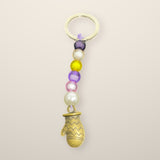 Mitten Keychain - beaded keychain with colorful beads and a charm on a silver key ring