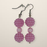 Pink Earrings with pink textured berry beads and frosted pink beads on silver hooks