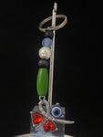 Green ,black, and dark blue beads with dangling dragonfly Keychain