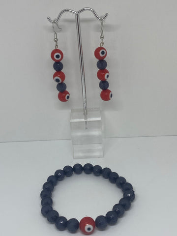 Red evil eye pearl with black pearls Jewelry set