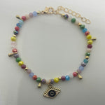 Multi-color with dangling evil eye charm ankle bracelet