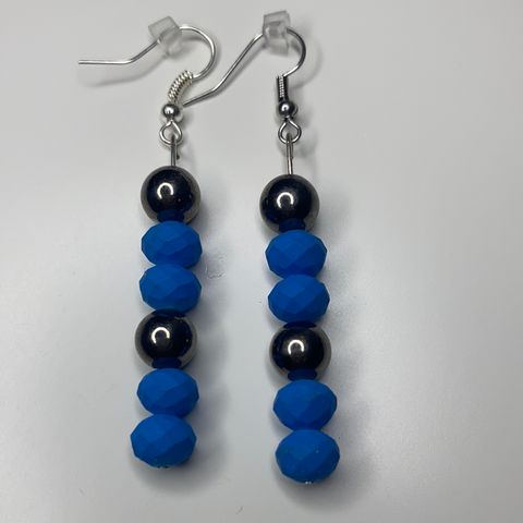 Black and blue dangling earrings