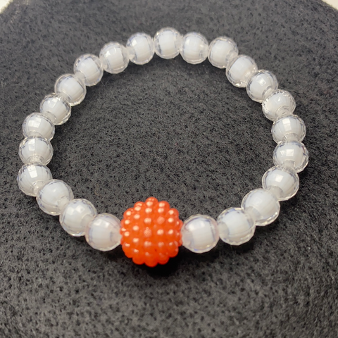 White shiny pearls with Orange bead