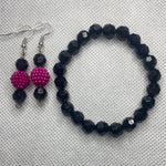 Black bracelet with purple  earrings