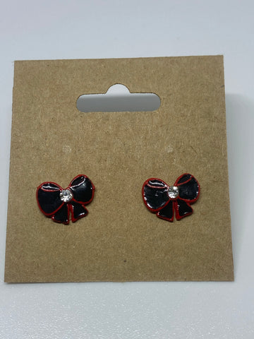 Black bow with red outline stud earring