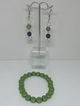  Green, black and white beads earrings and bracelet 