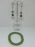  Green, black and white beads earrings and bracelet 