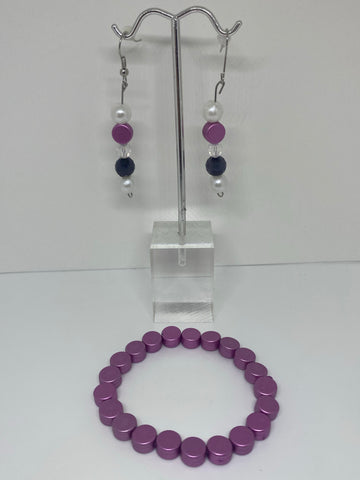 Purple earrings and bracelet