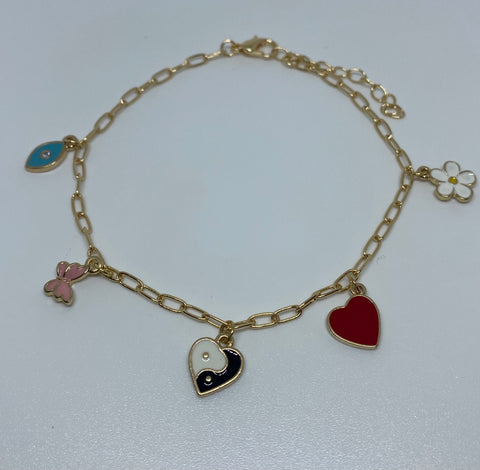 Yin and Yang Heart Anklet