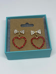 Shiny red bow heart earrings 