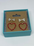 Shiny red bow heart earrings 