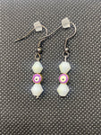 White bead with purple evil eye bead (small earrings)