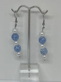 White pearls with glittery light blue pearls earrings