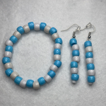 Baby blue and white earrings and bracelet