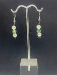 White pearls with light green beads dangling earrings