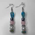 Pink, blue and black beads with magnetic pearls dangling earrings