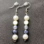  Green, black and white beads earrings 