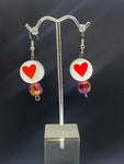 ed pearl with red heart earrings