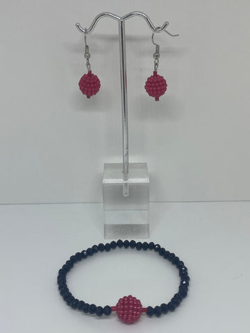 Black shiny beads with red pearls Jewelry set 