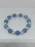 White pearls with glittery light blue pearl bracelet