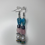 Pink, blue and black beads with magnetic pearls dangling earrings