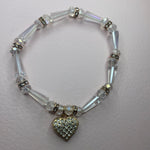  Clear beads with dangling gold shiny heart