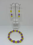 Purple and yellow earrings and bracelet